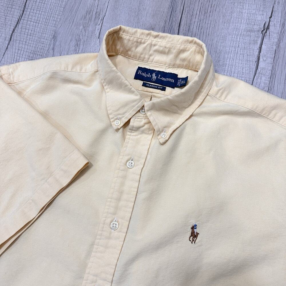 VTG Polo Ralph Lauren Shirt Men's XL Yellow Short Sleeve Classic Fit Preppy